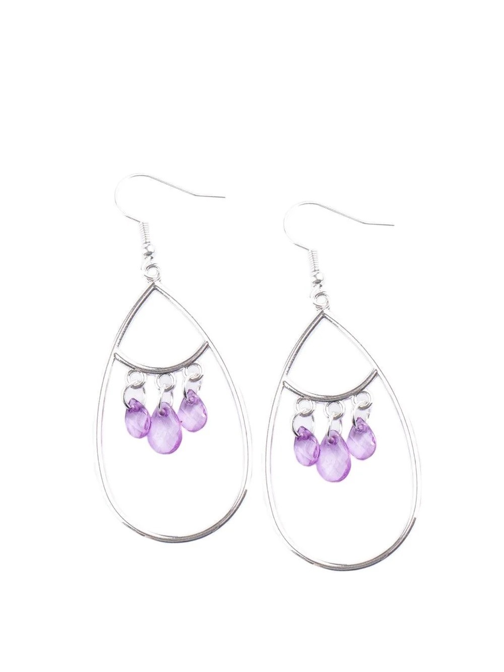 paparazzi Silver Teardrop Earrings with Purple Beads